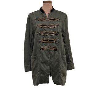 Free People Passenger Military Jacket Size Medium Moss Green Gold Braided Accent